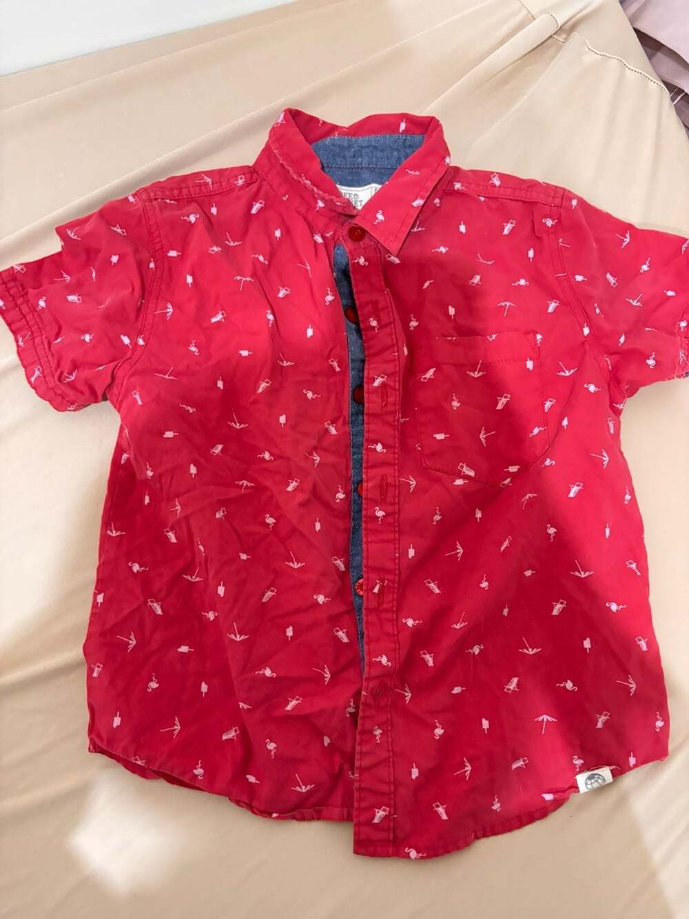 Free Planet Button-Down Shirt Size 6 Red Flamingo Print